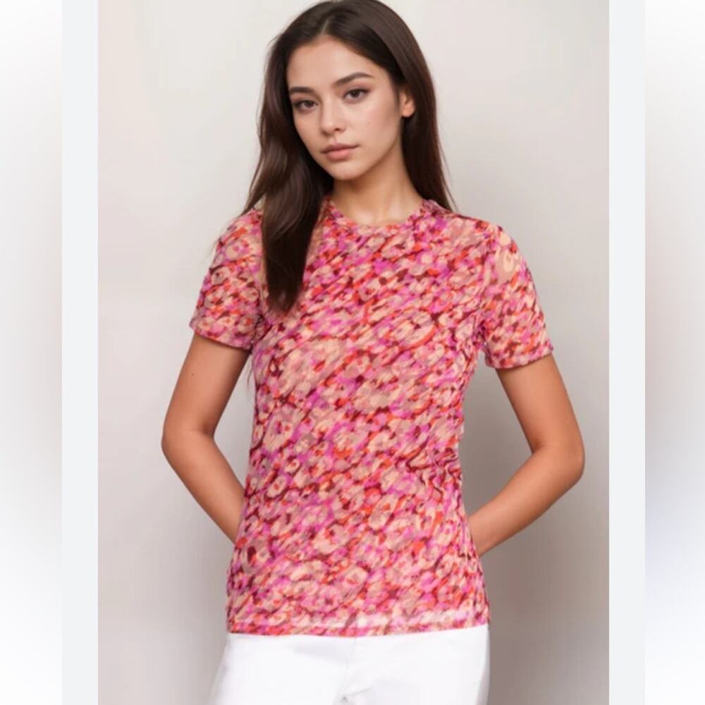 Johnny Was Jade Pink Mina mesh short sleeve tee sz‎ XS